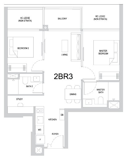One Marina Gardens 2BR3 floor plan