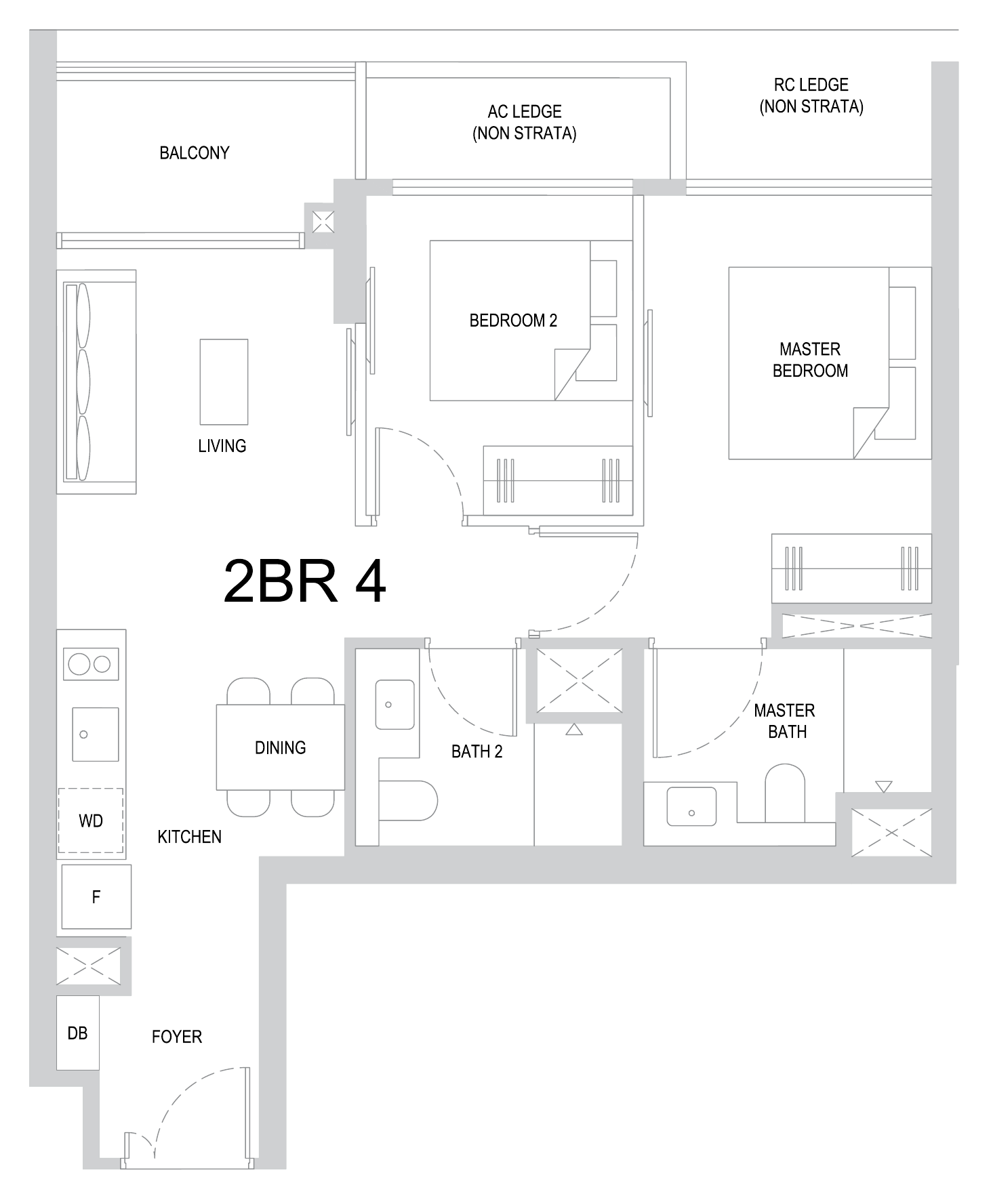 One Marina Gardens 2BR4 floor plan, 2 bedrooms