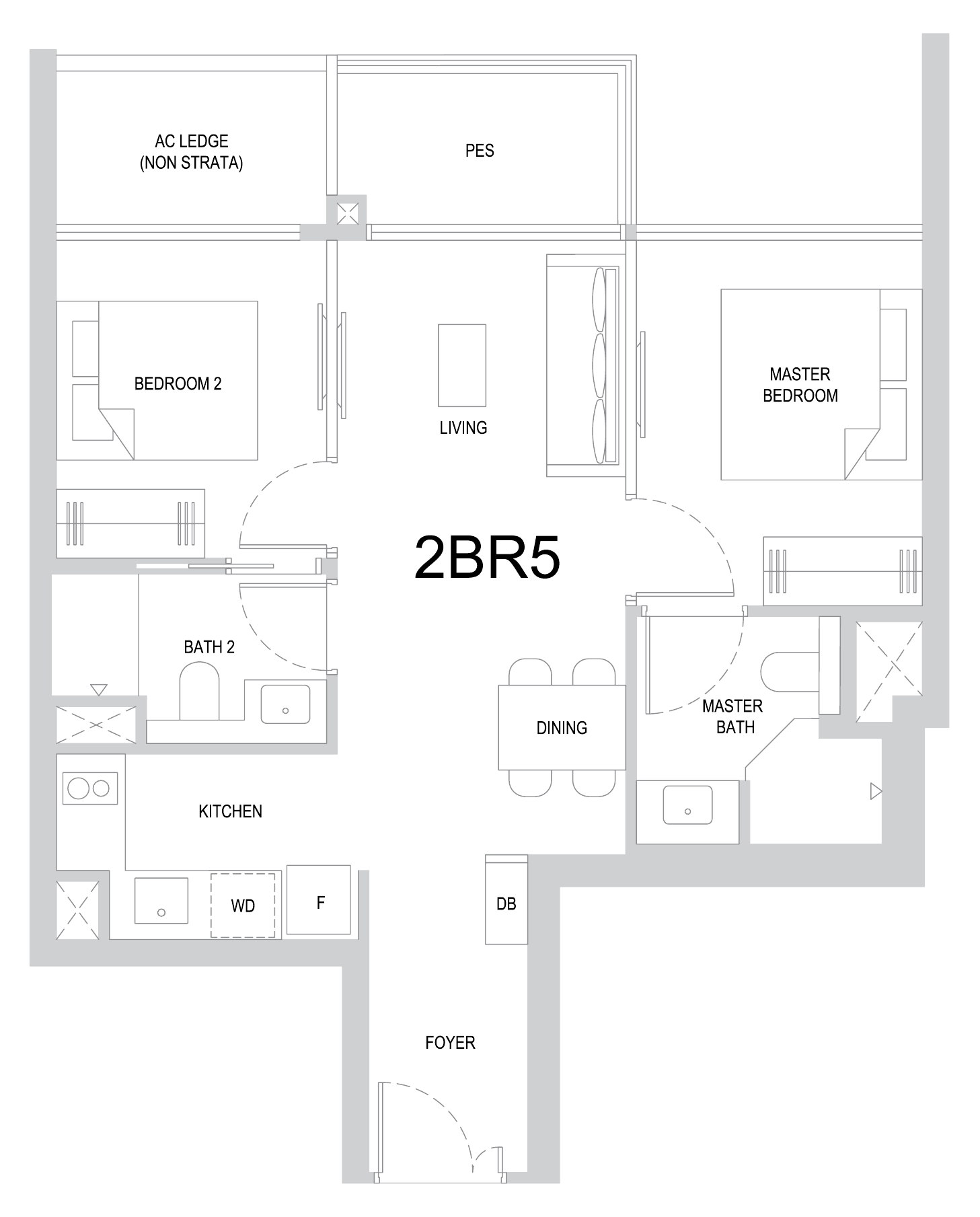 One Marina Gardens 2BR5 floor plan, 2 bedrooms