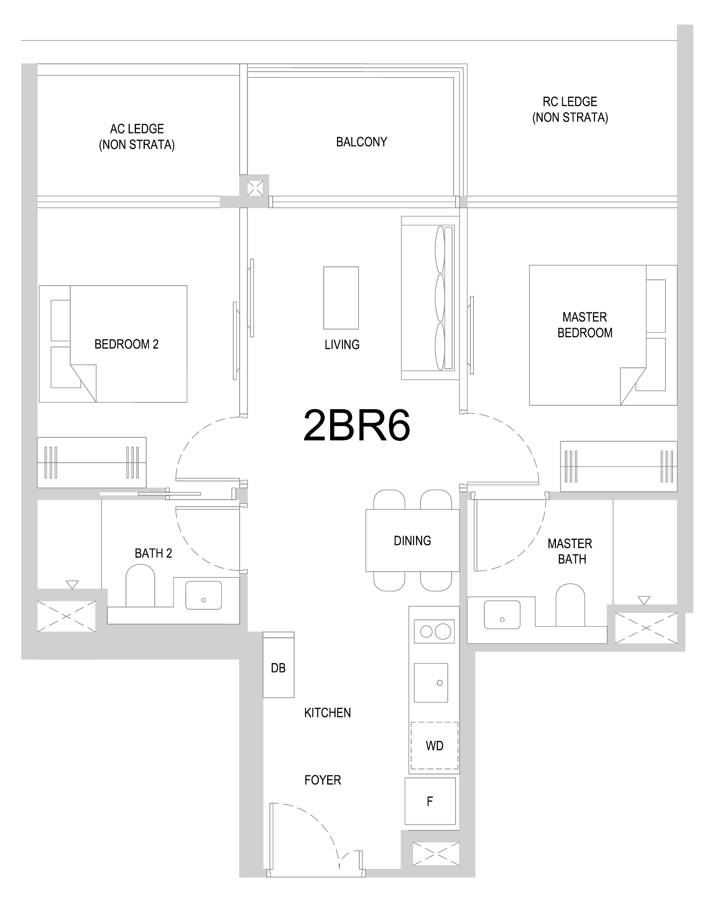 One Marina Gardens 2BR6 floor plan, 2 bedrooms