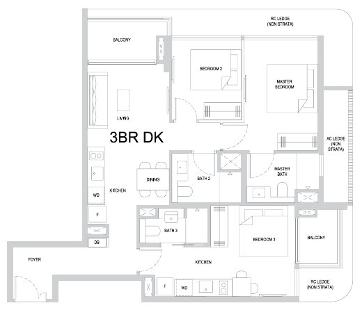 One Marina Gardens 3BR DK floor plan