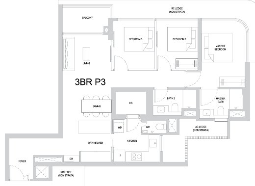 One Marina Gardens 3BR P3 floor plan