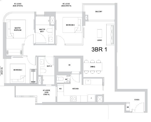 One Marina Gardens 3BR1 floor plan