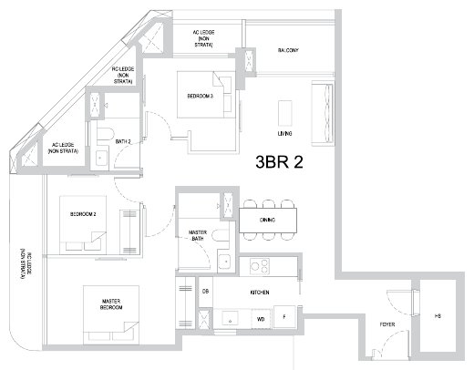 One Marina Gardens 3BR2 floor plan