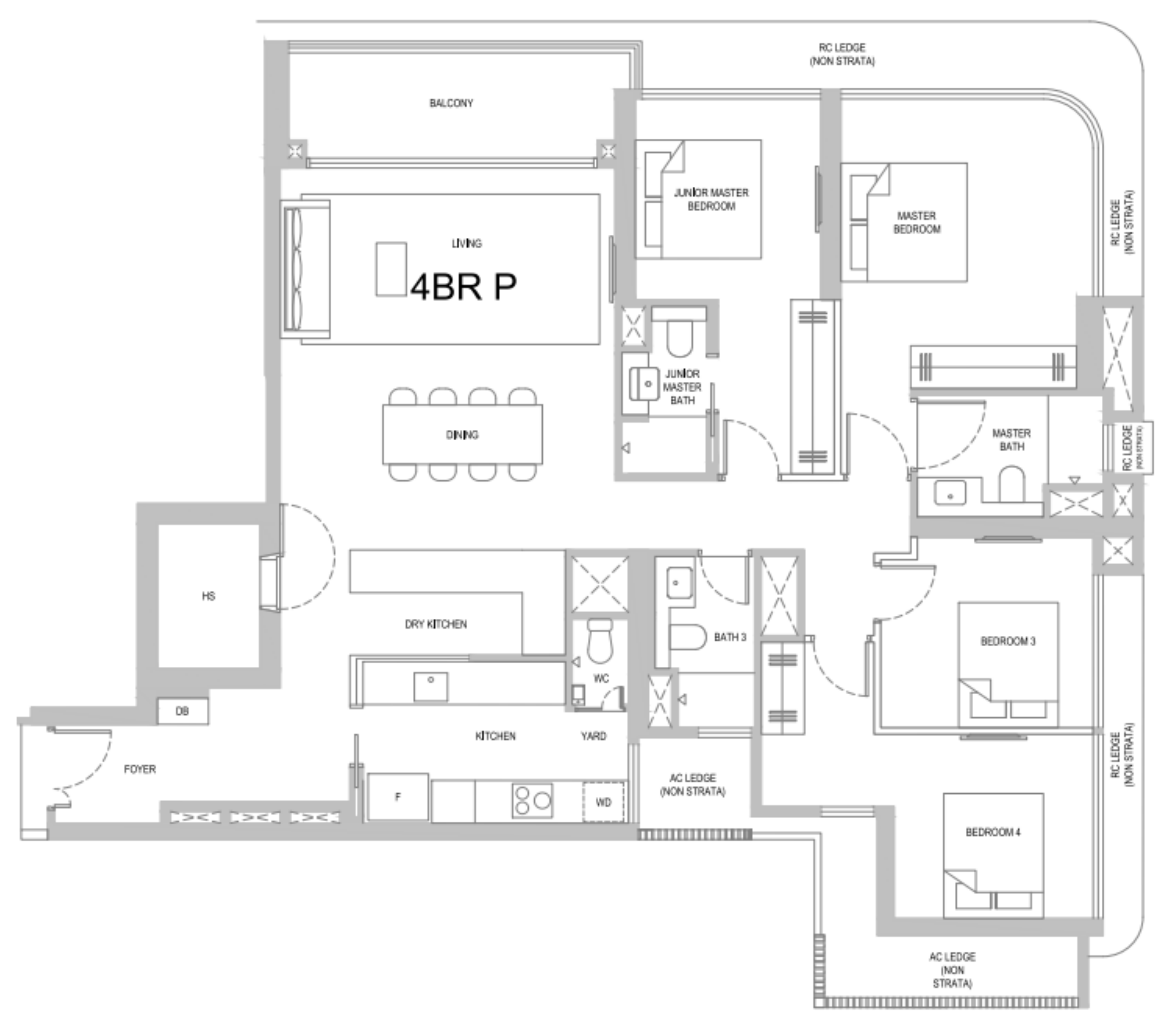 One Marina Gardens 4BR P floor plan, 4 bedrooms