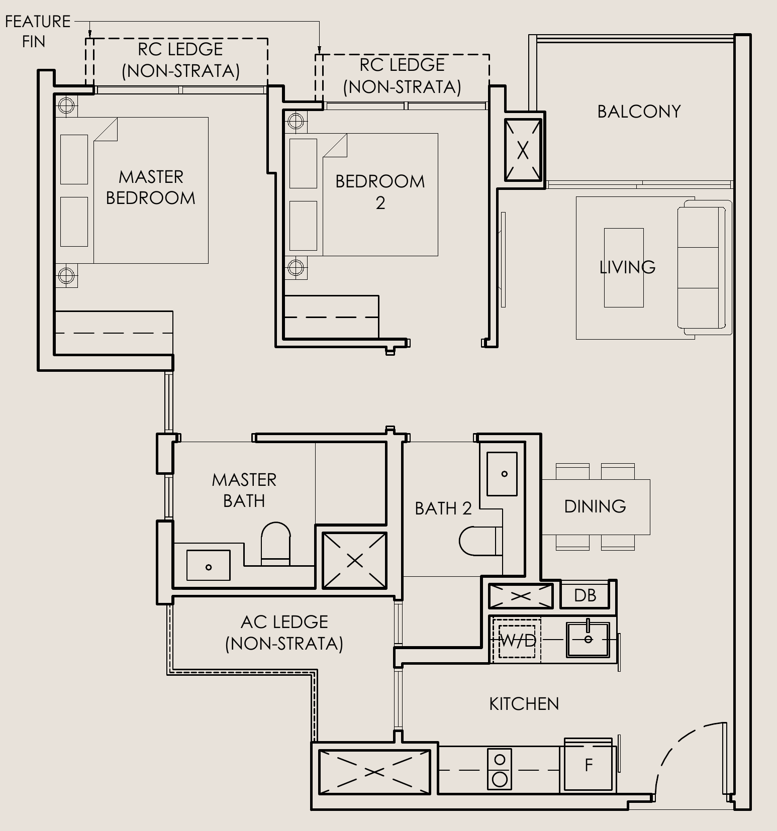 The Sen B1 floor plan, 2 bedrooms