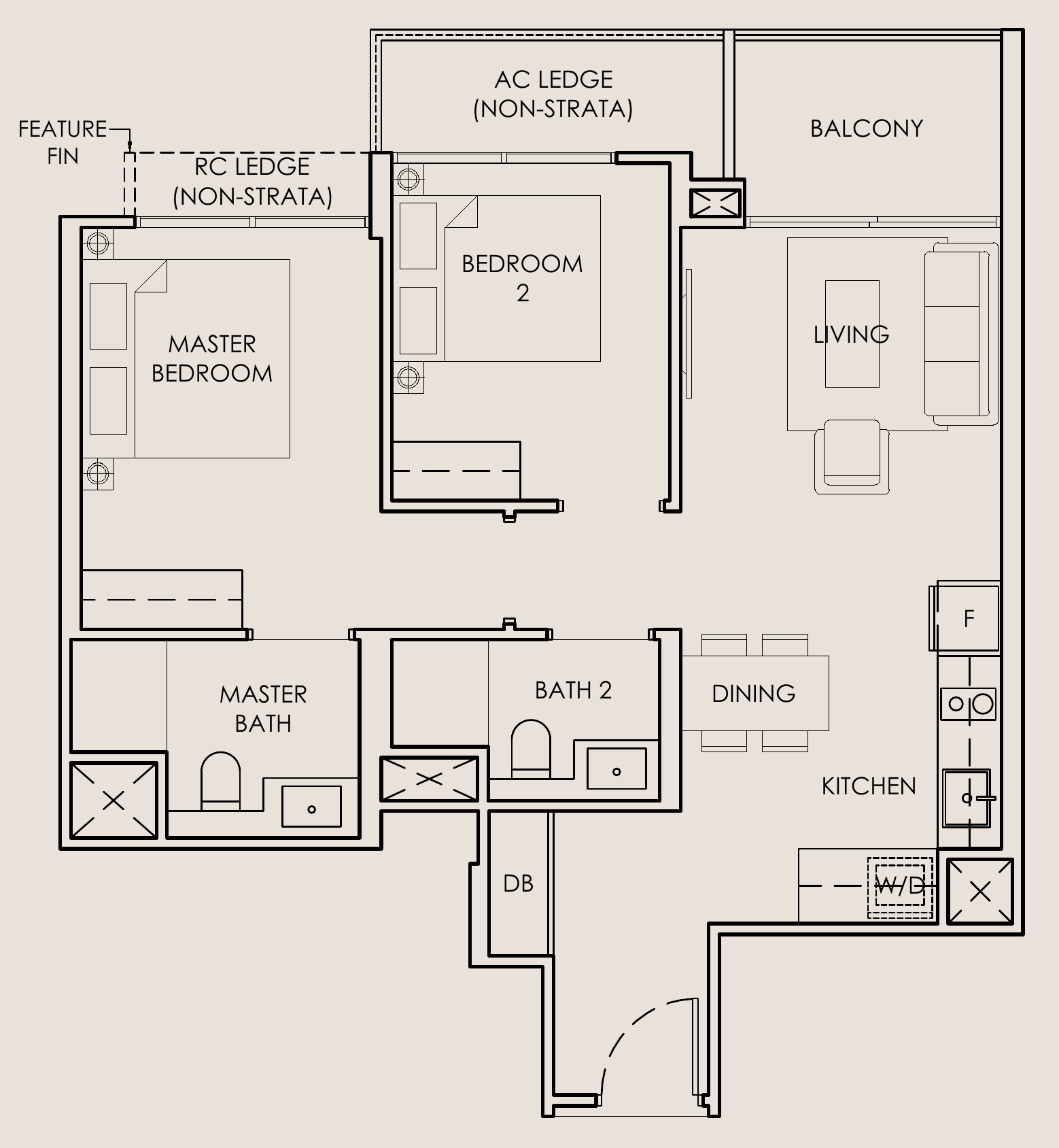 The Sen B2 floor plan, 2 bedrooms