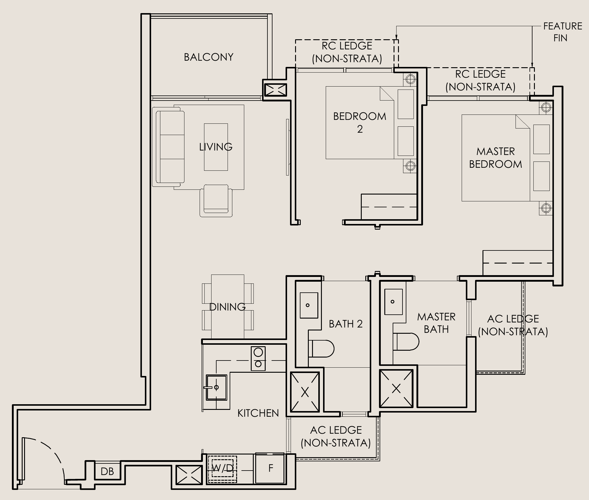 The Sen B3 floor plan, 2 bedrooms