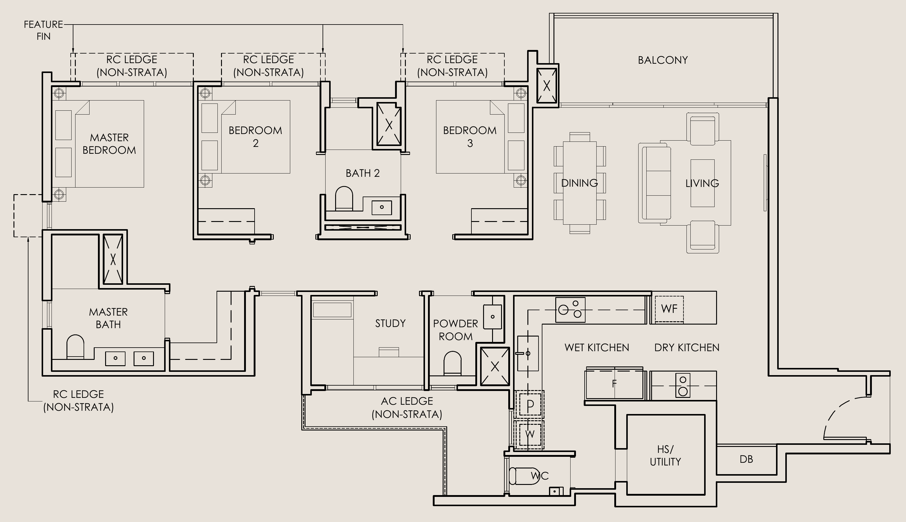 The Sen C4 floor plan, 3 bedrooms + study