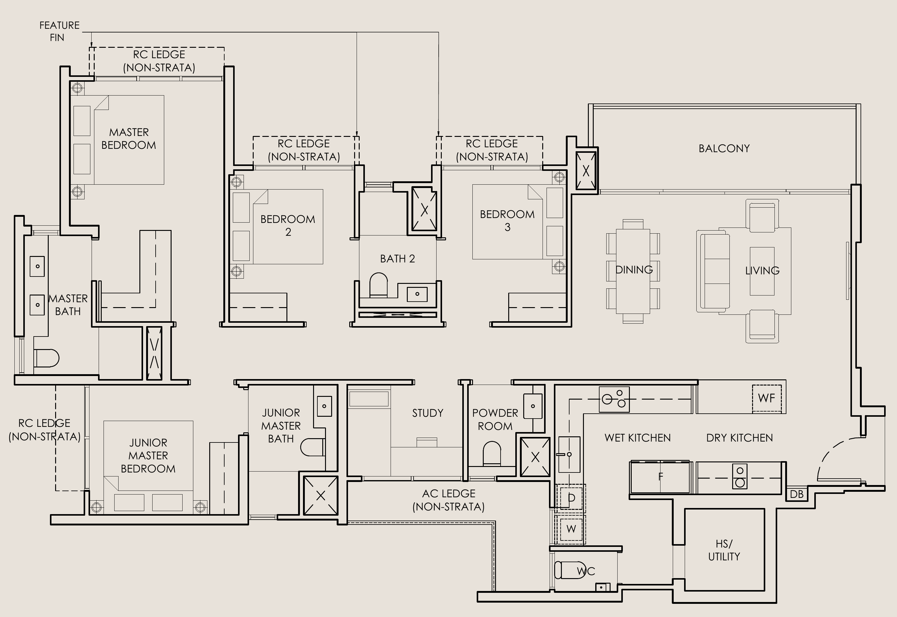 The Sen D1A floor plan, 4 bedrooms + study