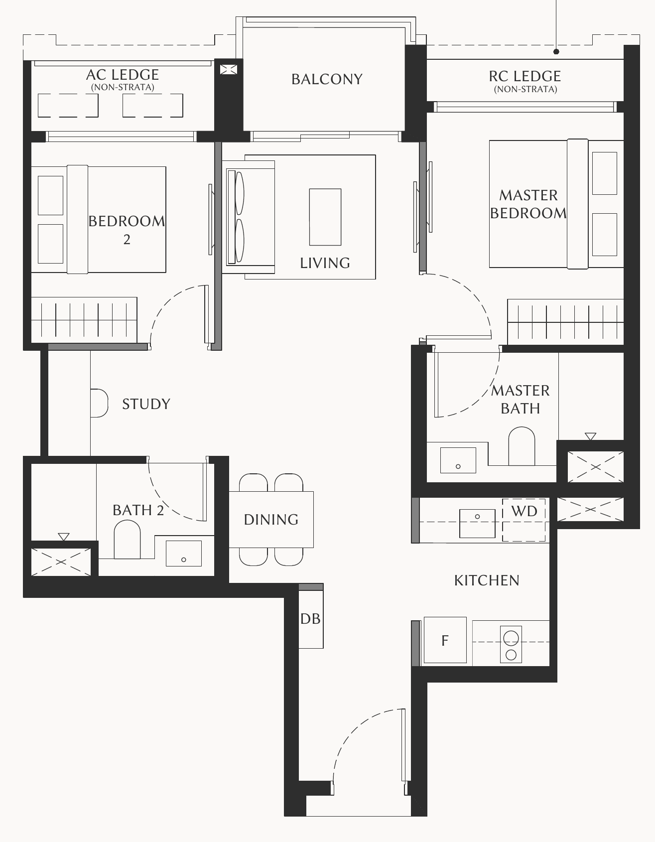 The Serra Residences B1a floor plan, 2 bedrooms + study