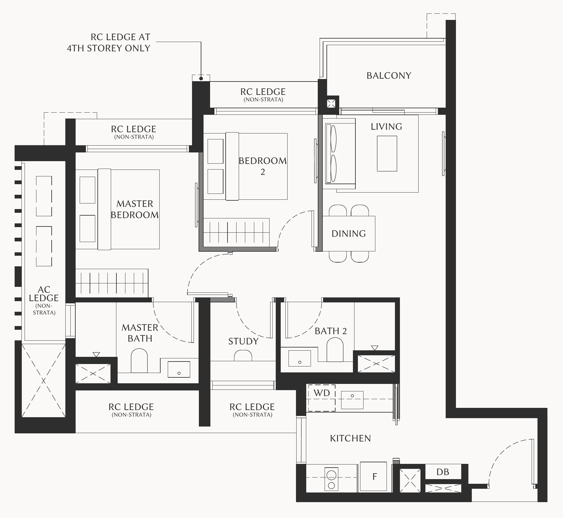 The Serra Residences B2 floor plan, 2 bedrooms + study