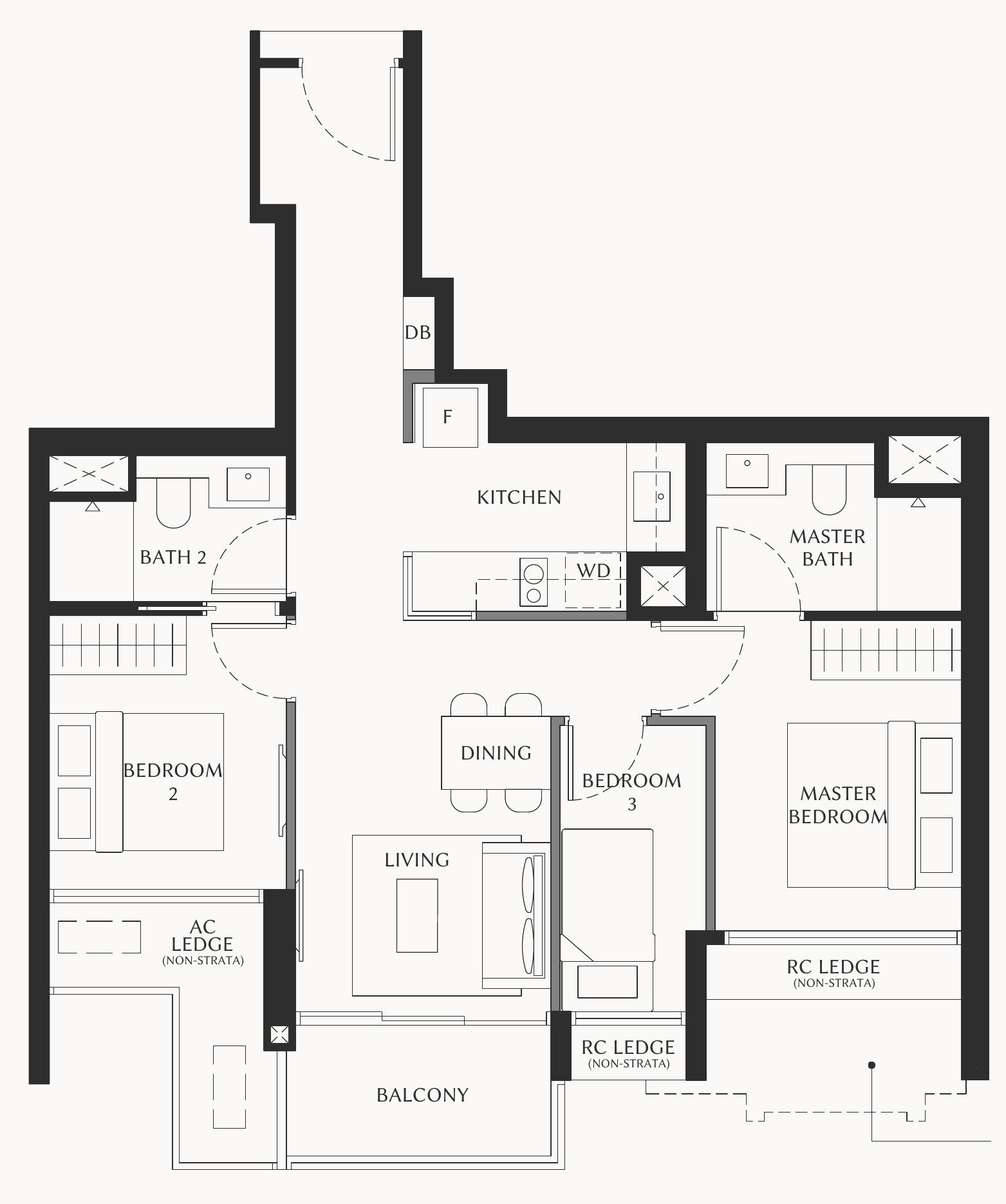 The Serra Residences C1 floor plan, 3 bedrooms