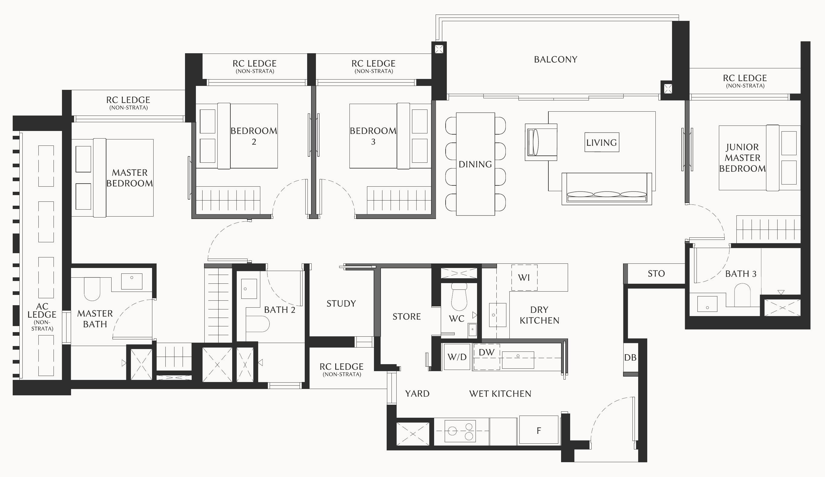 The Serra Residences D3 floor plan, 4 bedrooms + study