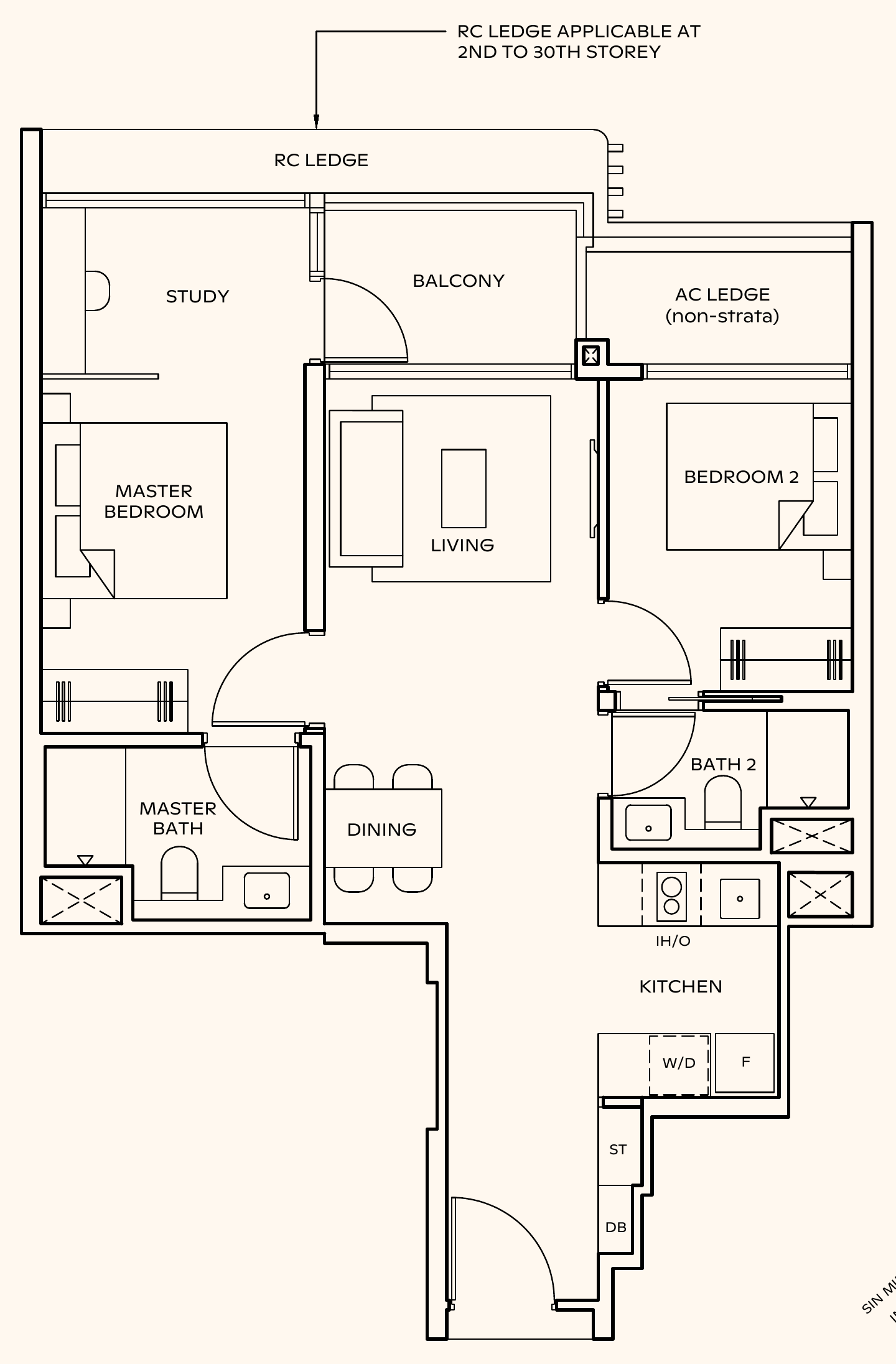 Thomson Reserve BPS3 (L) floor plan, 2 bedrooms + study