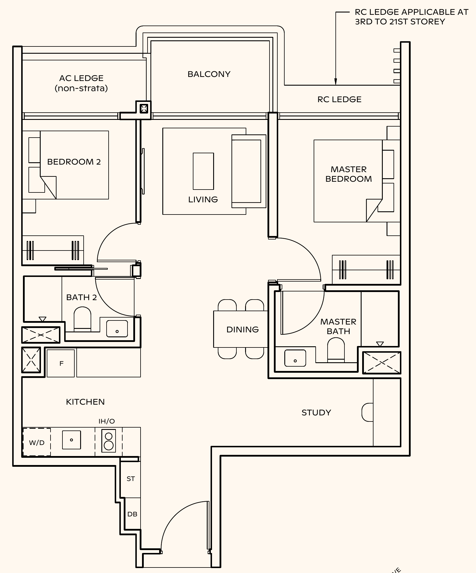 Thomson Reserve BPS4 floor plan, 2 bedrooms + study