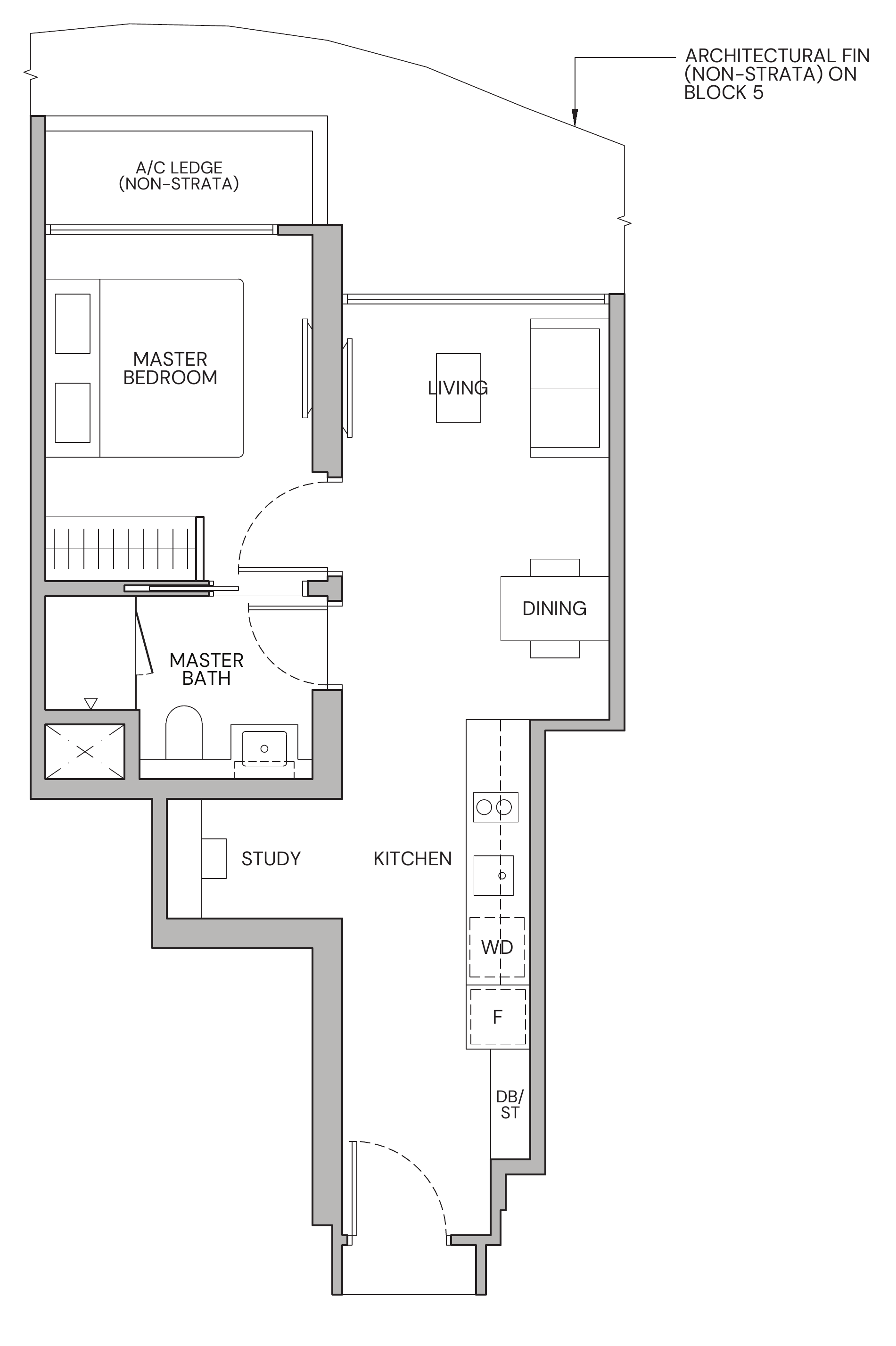 Zyon Grand A1s floor plan, 1 bedroom + study