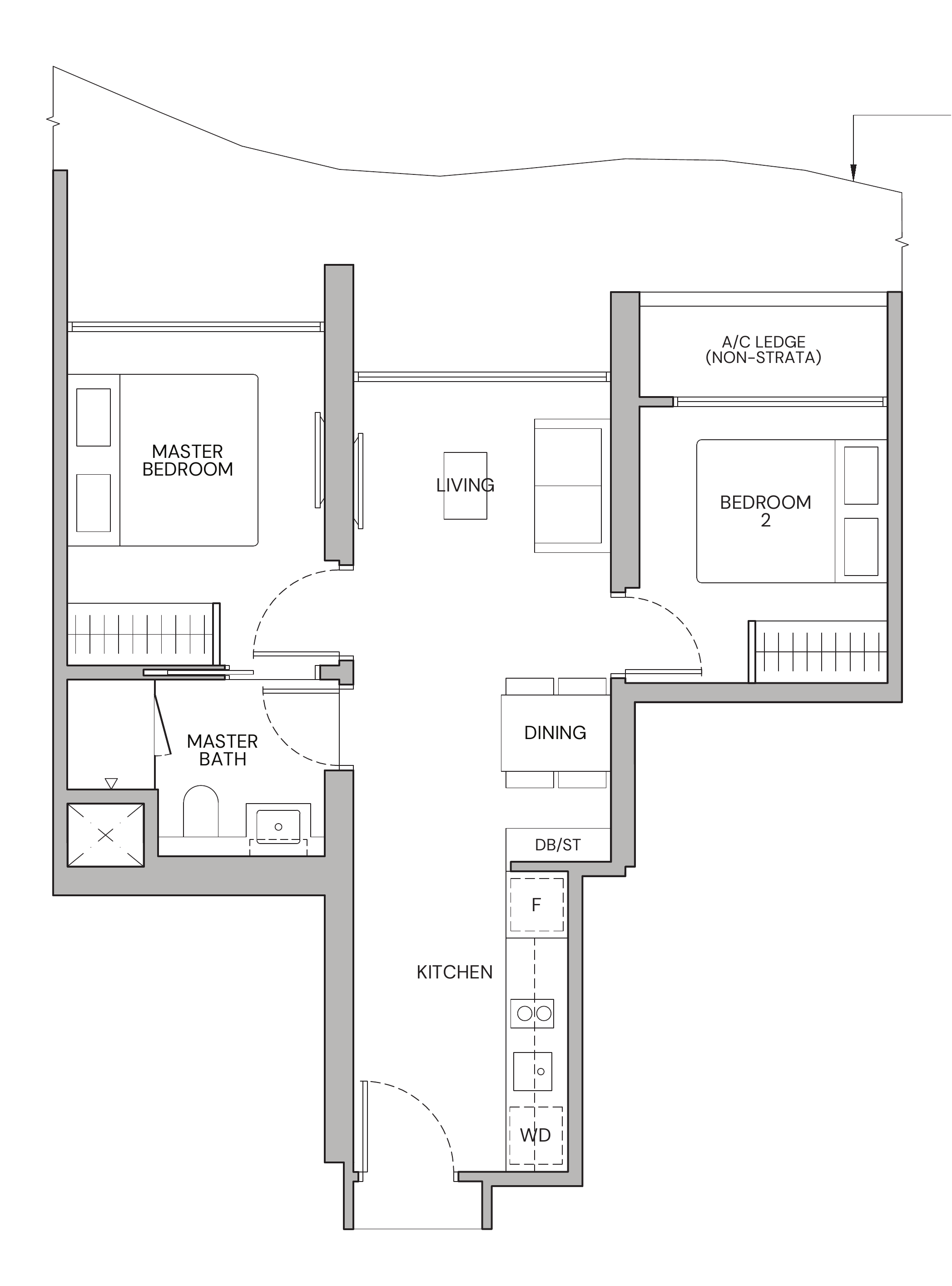 Zyon Grand B1 floor plan, 2 bedrooms