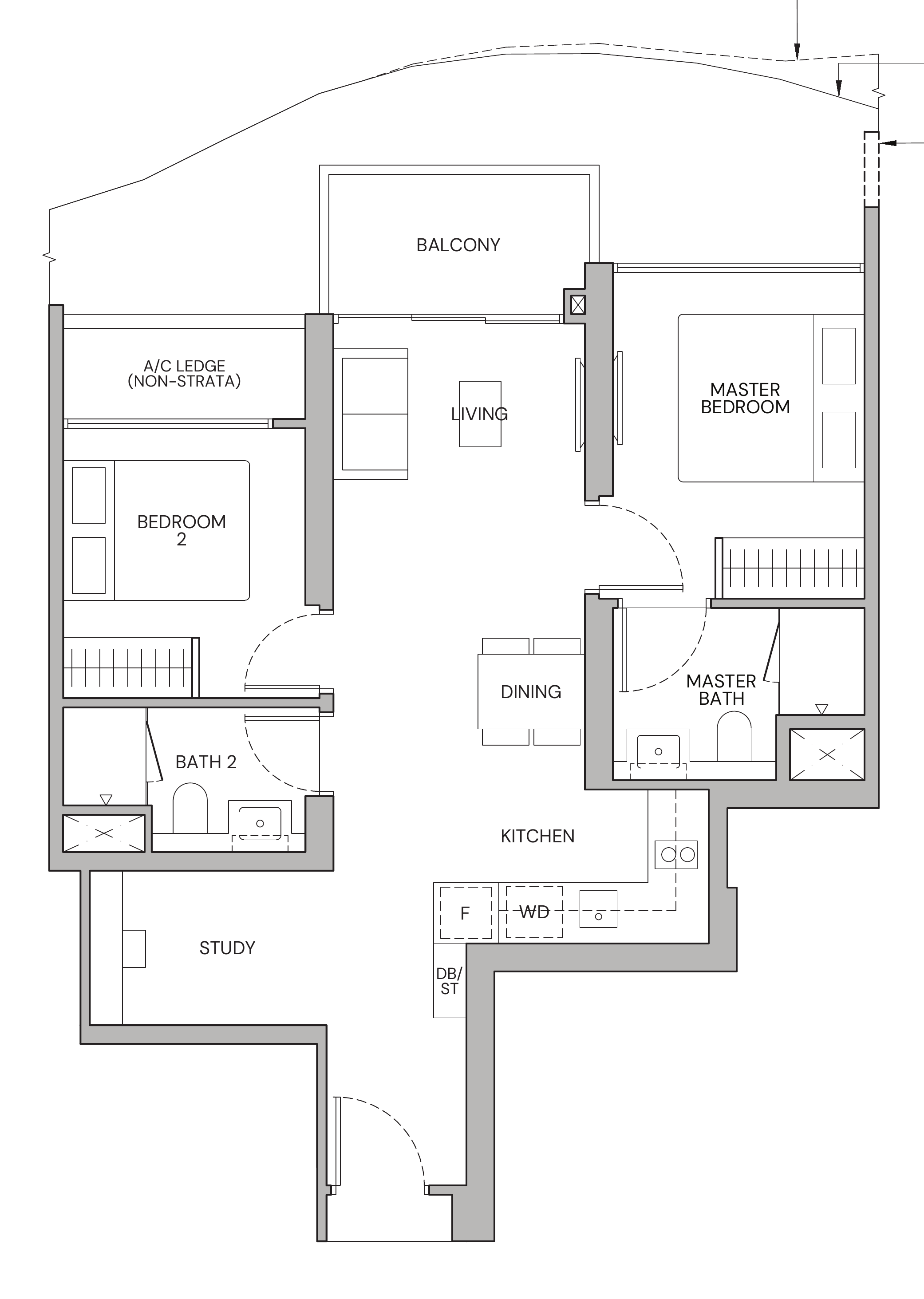 Zyon Grand BP2s floor plan, 2 bedrooms + study