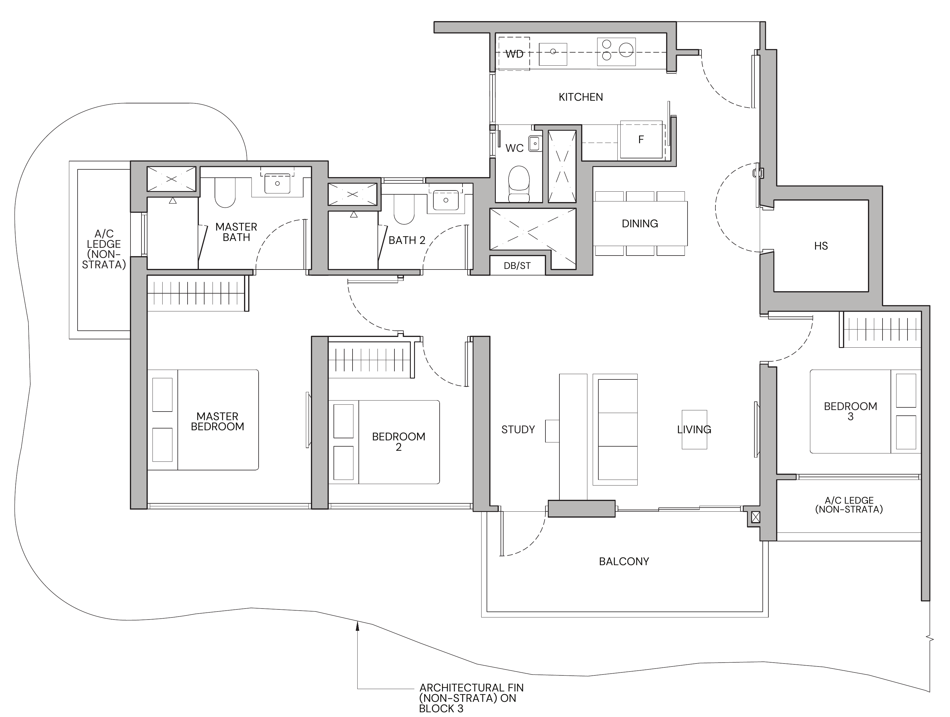 Zyon Grand CP2s floor plan, 3 bedrooms + study